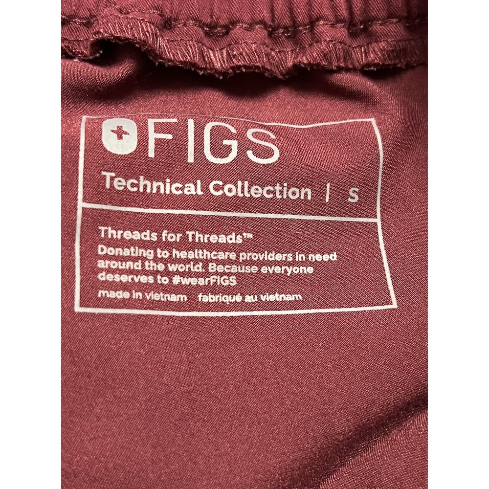 FIGS Technical Scrub Pants Womens Small Maroon Cargo Pockets Straight Leg - Picture 2 of 7